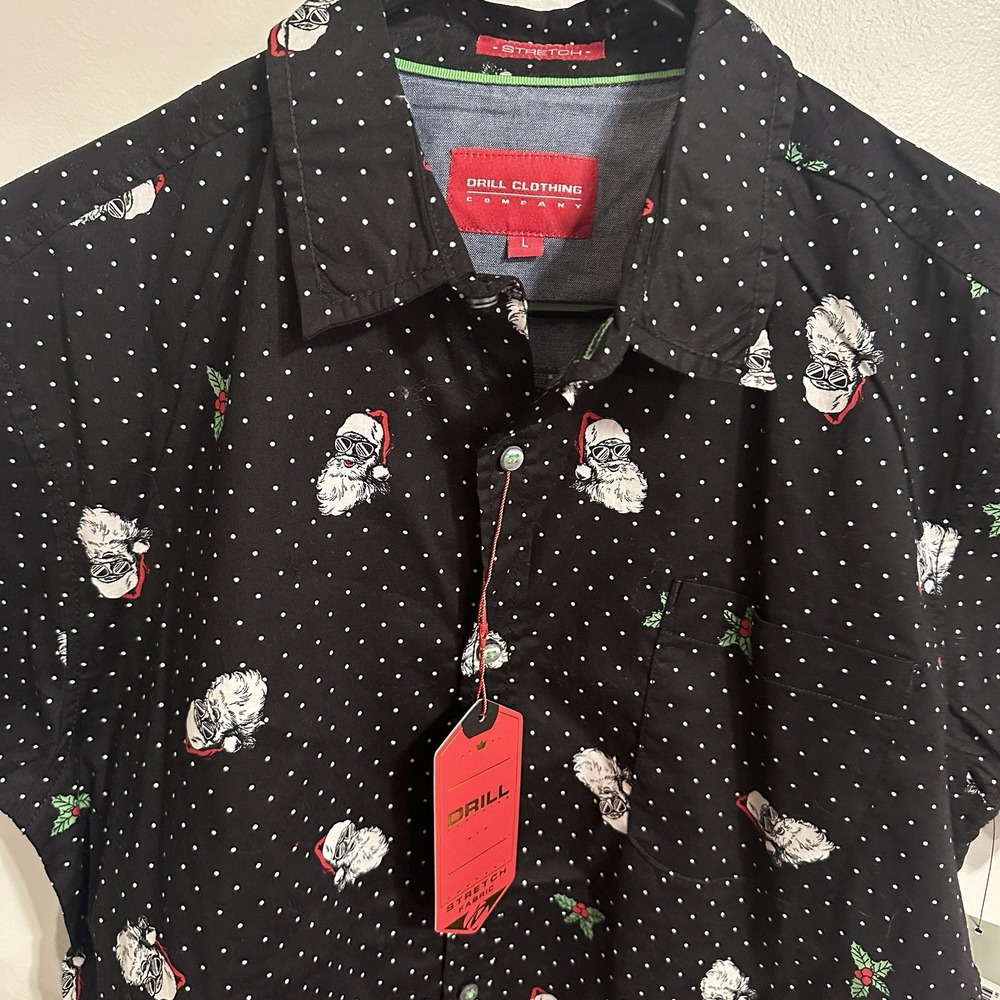 Drill Santa In July Button Up Shirt Hawaiian‎ Santa NWT